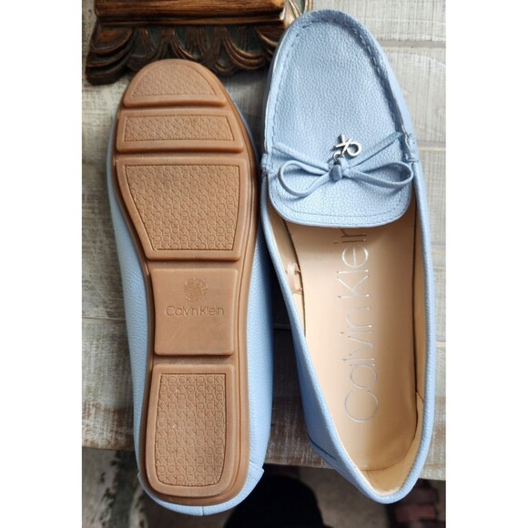 Calvin Klein Women's Size 7.5 M Logo Loafer Shoes Pebbled Leather Baby Blue - Picture 4 of 9